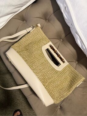 Spartina 449 Straw Tote with Cream Trim and Bamboo Handle